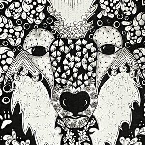 Original Art Zentangle Style Print Bear In Black Signed Matted Wall Decor